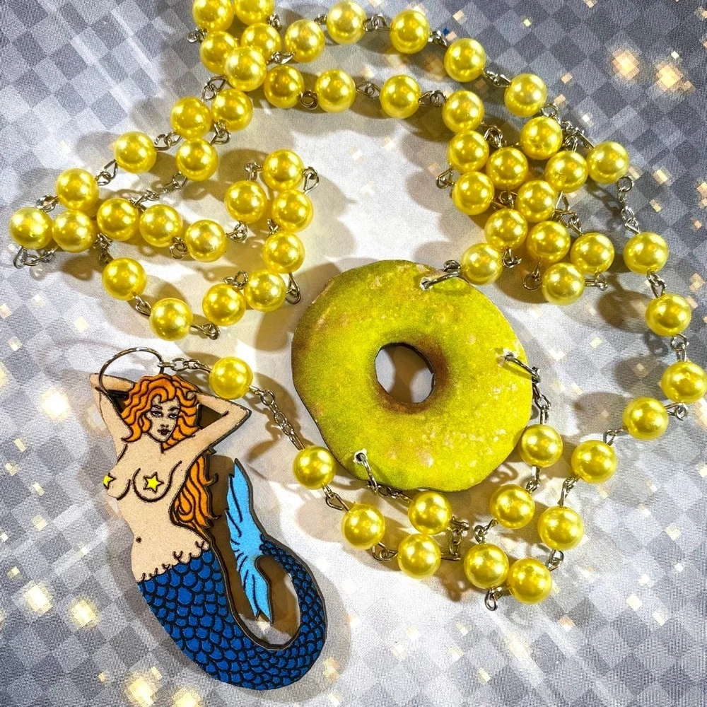 Vintage tattoo mermaid deconstructed rosary OOAK